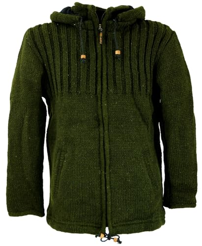 GURU SHOP Strickjacke Wolljacke Nepaljacke Olive - Modell 2, Herren, Wolle, Size:XXL von GURU SHOP