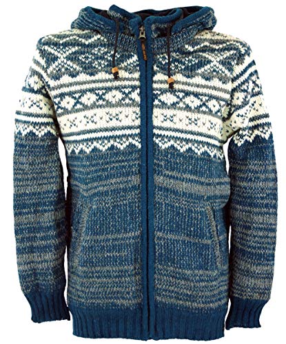 GURU SHOP Strickjacke mit Norwegermuster, Wolljacke, Nepaljacke Blau, Modell 22, Wolle, Size:L von GURU SHOP