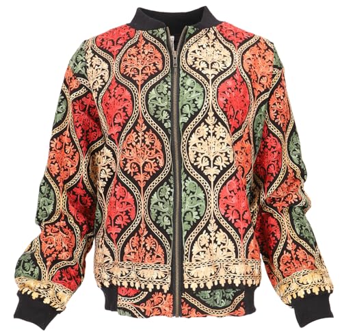 GURU SHOP Boho Style Bomberjacke, Bestickte Jacke - Schwarz/rot, Damen, Synthetisch, Size:S von GURU SHOP