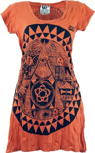 GURU SHOP Sure Long Shirt, Minikleid Mandala - Rostorange, Damen, Baumwolle, Size:S von GURU SHOP