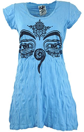 GURU SHOP Sure Long Shirt, Minikleid s Augen, Hellblau, Baumwolle, Size:L (40) von GURU SHOP