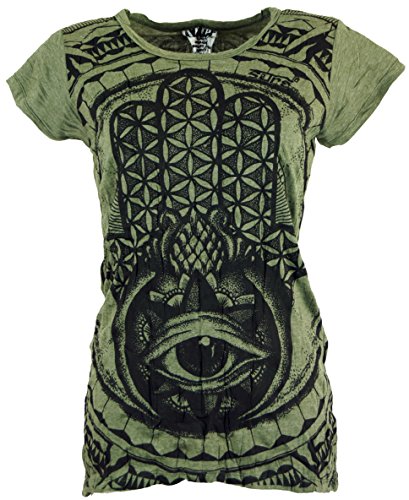 GURU SHOP Sure T-Shirt Fatimas Hand, Olive, Baumwolle, Size:S (36) von GURU SHOP