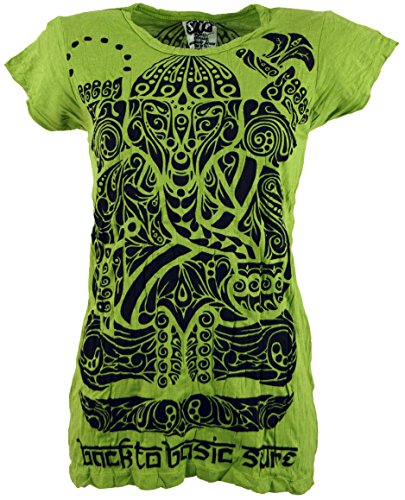 GURU SHOP Sure T-Shirt Tribal Elefant, Lemon, Baumwolle, Size:M (38) von GURU SHOP