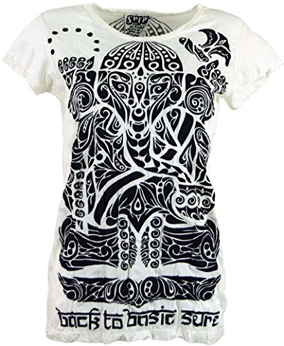 GURU SHOP Sure T-Shirt Tribal Elefant, Weiß, Baumwolle, Size:S (36) von GURU SHOP