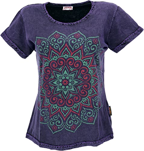 GURU SHOP T-Shirt mit Mandaladruck, Stonewashed T-Shirt, Violett, Baumwolle, Size:S (38) von GURU SHOP