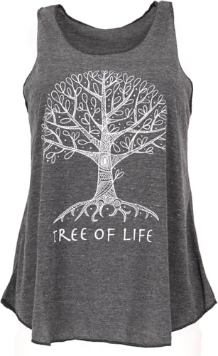 GURU SHOP Tanktop mit Ethnodruck, Tree of Life Yogatop - Anthrazit, Damen, Synthetisch von GURU SHOP
