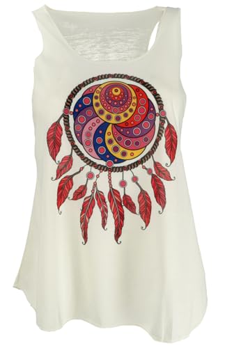 GURU SHOP Tanktop mit Farbigem Ethnodruck - Creme/Traumfänger 1, Damen, Synthetisch von GURU SHOP