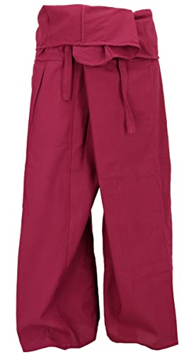 GURU SHOP Thai Fischerhose aus Baumwolle, Loose fit Wickelhose, Weite Yogahose, Herren/Damen, Fuchsia, Size:One Size von GURU SHOP