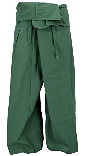 GURU SHOP Thai Fischerhose aus Baumwolle, Loose fit Wickelhose, Weite Yogahose, Herren/Damen, Olive, Size:One Size von GURU SHOP