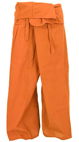 GURU SHOP Thai Fischerhose aus Baumwolle, Loose fit Wickelhose, Weite Yogahose, Herren/Damen, Rostorange, Size:One Size von GURU SHOP