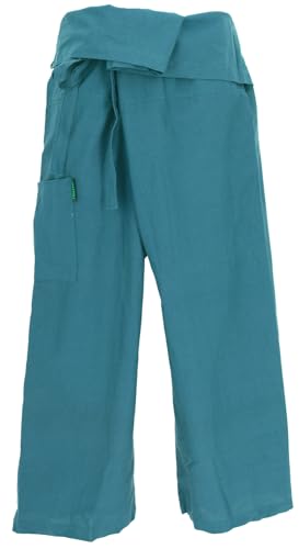 GURU SHOP Thai Fischerhose aus Fester Baumwolle, Wickelhose, Yogahose, Unigröße - Uni Petrol, Herren/Damen von GURU SHOP