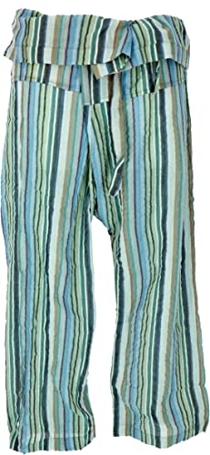 GURU SHOP Thai Fischerhose aus Gestreift Gewebter, Feiner Baumwolle, Wickelhose, Yogahose, Herren/Damen, Türkis/bunt, Size:One Size von GURU SHOP