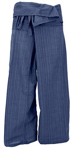 GURU SHOP Thai Fischerhose aus Gestreiftem Webstoff, Loose fit Baumwoll Wickelhose, Weite Yogahose, Herren/Damen, Blau, Baumwolle, Size:One Size von GURU SHOP