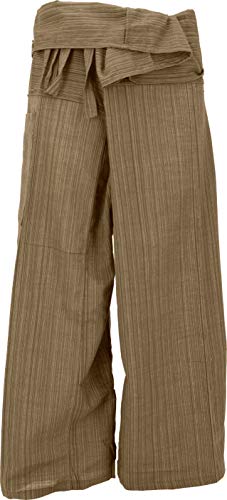 GURU SHOP Thai Fischerhose aus Gestreiftem Webstoff, Loose fit Baumwoll Wickelhose, Weite Yogahose, Herren/Damen, Braun/Hellbraun, Baumwolle, Size:One Size von GURU SHOP