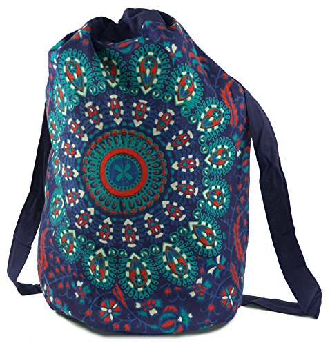 GURU SHOP Turnbeutel Rucksack, Indischer Mandala Schulterbeutel, Turnbeutel - Blau, Herren/Damen, Baumwolle, Size:One Size, 50x40x30 cm, Ausgefallene Stofftasche von GURU SHOP