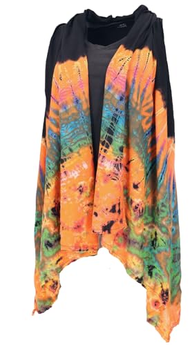 GURU SHOP Unikat Batik Cardigan, Boho Westen Tunika, Boho Sommertunika, Maxitunika - Orange, Damen, Synthetisch von GURU SHOP