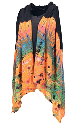 GURU SHOP Unikat Batik Cardigan, Westen Tunika, Sommertunika, Maxitunika, Damen, Orange, Synthetisch, Size:42 von GURU SHOP