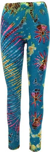 GURU SHOP Unikat Batik Damen Leggings, Stretch Hose Für Frauen, Yogahose - Blau/bunt, Synthetisch von GURU SHOP