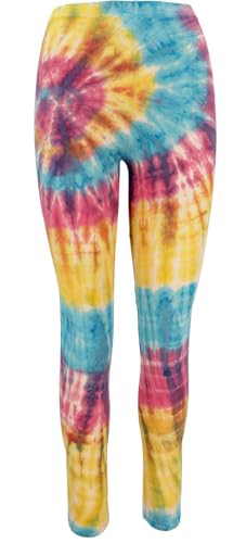 GURU SHOP Unikat Batik Damen Leggings, Stretch Hose Für Frauen, Yogahose - Gelb/bunt, Synthetisch von GURU SHOP