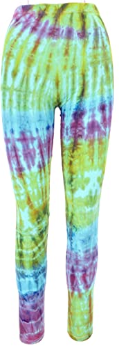 GURU SHOP Unikat Batik Damen Leggings, Stretch Hose für Frauen, Yogahose, Grün/lila, Synthetisch, Size:38 von GURU SHOP