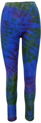 GURU SHOP Unikat Batik Damen Leggings, Stretch Hose für Frauen, Yogahose, Blau, Synthetisch, Size:38 von GURU SHOP