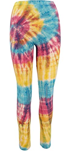 GURU SHOP Unikat Batik Damen Leggings, Stretch Hose für Frauen, Yogahose, Gelb/bunt, Synthetisch, Size:38 von GURU SHOP