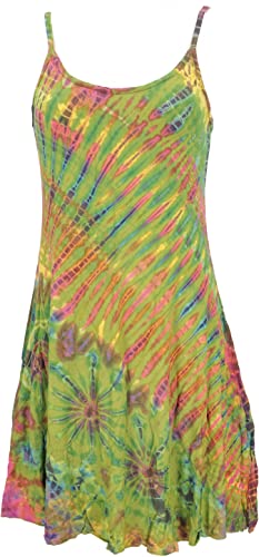 GURU SHOP Unikat Batik Minikleid, Batikkleid, Hippiekleid, Damen, Lemon, Synthetisch, Size:38 von GURU SHOP