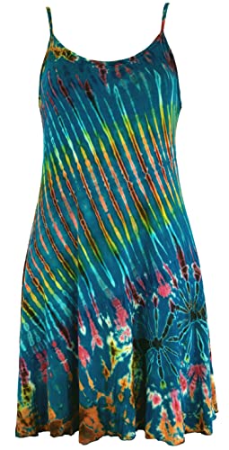 GURU SHOP Unikat Batik Minikleid, Batikkleid, Hippiekleid, Damen, Petrol, Synthetisch, Size:38 von GURU SHOP