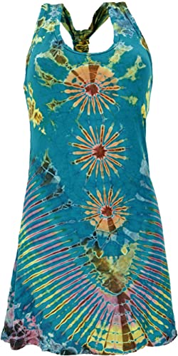 GURU SHOP Unikat Batik Minikleid, Tank-Kleid, Damen, Petrol, Synthetisch, Size:38 von GURU SHOP