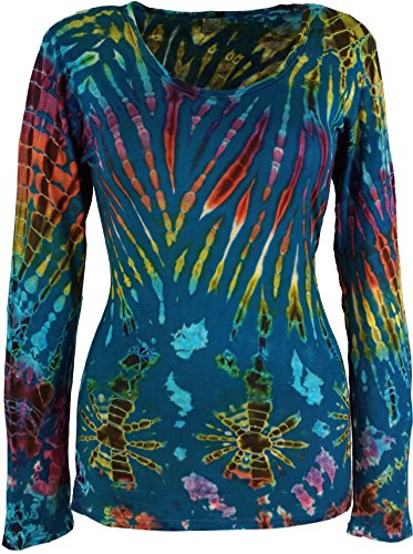 GURU SHOP Unikat Batik Shirt, Langarmshirt, Damen, Blau, Synthetisch, Size:38 von GURU SHOP