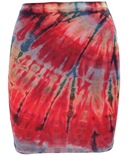 GURU SHOP Unikat Batikrock, Hippie Batik Minirock, Yogarock, Tube/Schlauchrock, Damen, Rot/bunt, Synthetisch, Size:36 von GURU SHOP