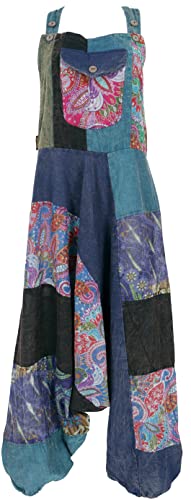 GURU SHOP Unikat Patchwork Boho Latzhose, bunter Jumpsuit, Overall - blau / / Variante: Größe: L/XL von GURU SHOP