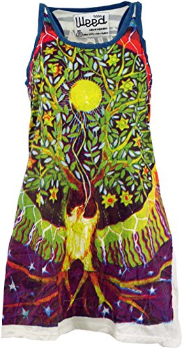 GURU SHOP Weed Top, Longshirt, Minikleid Baum des Lebens, Weiß, Baumwolle, Size:L (40) von GURU SHOP