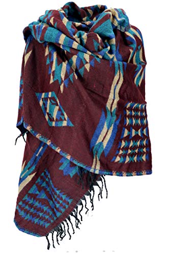 GURU SHOP Weicher Pashmina Schal/Stola, Schultertuch, Herren/Damen, Maya Muster Rotbraun/türkis, Synthetisch, Size:One Size, 200x100 cm von GURU SHOP