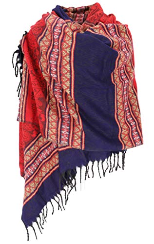 GURU SHOP Weicher Pashmina Schal/Stola, Schultertuch, Plaid, Herren/Damen, Inka Muster Marine/rot, Synthetisch, Size:One Size, 200x90 cm von GURU SHOP