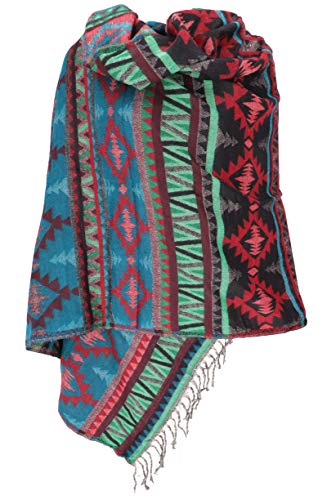 GURU SHOP Weicher Pashmina Schal/Stola, Schultertuch, Plaid, Herren/Damen, Inka Muster Türkis/grün, Synthetisch, Size:One Size, 200x95 cm von GURU SHOP