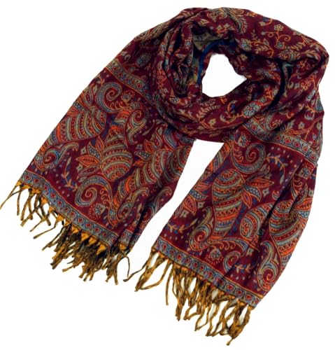 GURU SHOP Weicher Pashmina Schal/Stola mit Paisley Muster - Weinrot, Herren/Damen, Synthetisch von GURU SHOP