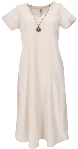 GURU SHOP Weiches Bequemes Baumwollkleid, Sommerkleid mit Taschen im Leinen-Look - Leinenfarben, Damen, Baumwolle, Size:XL von GURU SHOP