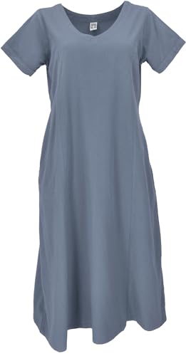 GURU SHOP Weiches Bequemes Baumwollkleid, Sommerkleid mit Taschen im Leinen-Look - Taubenblau, Damen, Baumwolle, Size:S von GURU SHOP