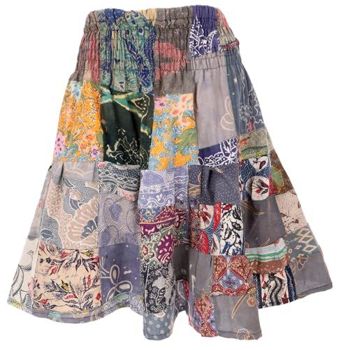 GURU SHOP Weit Schwingender Upcyceling Patchwork Minirock, Boho Baumwoll Sommerrock - Blau, Damen, Baumwolle GURU SHOP Weit Schwingender Upcyceling Patchwork Minirock, Boho Baumwoll Sommerrock - Blau, Damen, Baumwolle von GURU SHOP
