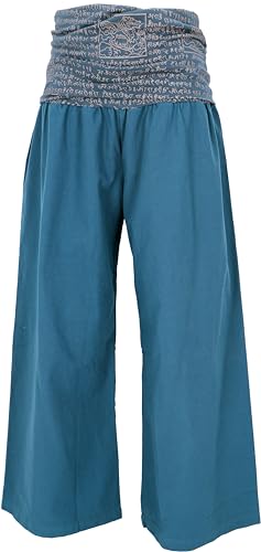 GURU SHOP Weite, Wellnesshose, Yogahose, Hose mit Breitem Bund, Petrol, Baumwolle, Size:L (40) von GURU SHOP