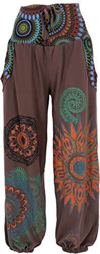 GURU SHOP Weite Pluderhose mit Breitem Bund, Druck, Braun, Baumwolle, Size:L/XL (42) von GURU SHOP