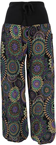 GURU SHOP Weite Pluderhose mit Breitem Bund, Druck, Schwarz/lila, Baumwolle, Size:L/XL (42) von GURU SHOP