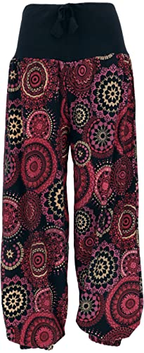 GURU SHOP Weite Pluderhose mit Breitem Bund, Druck, Schwarz/pink, Baumwolle, Size:L/XL (42) von GURU SHOP