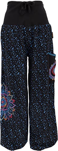 GURU SHOP Weite Pluderhose mit Breitem Bund, Mandalastickerei, Schwarz/blau, Baumwolle, Size:L/XL (42) von GURU SHOP