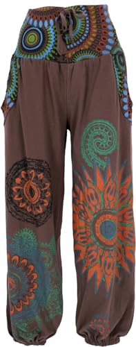 GURU SHOP Weite Pluderhose mit Breitem Bund, Boho Druck - Braun, Damen, Baumwolle, Size:L/XL von GURU SHOP