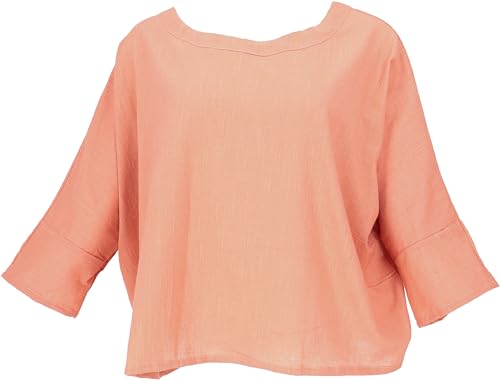 GURU SHOP Weites Blusentop mit 3/4 Ärmeln, Maxibluse, Damen, Rostrot, Baumwolle, Size:42 von GURU SHOP