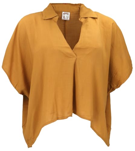 GURU SHOP Weites Boho Blusentop mit Fledermausärmeln, Boho Maxibluse - Honiggelb, Damen, Synthetisch von GURU SHOP