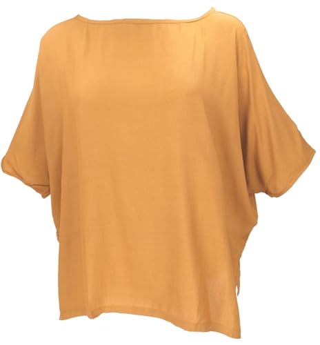 GURU SHOP Weites Boho Blusentop mit Fledermausärmeln, Boho Maxibluse - Honiggelb, Damen, Synthetisch von GURU SHOP