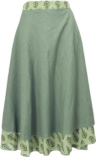 GURU SHOP Wende-Wickelrock, 7/8 Lagenrock, Sommerrock, Baumwollrock, Damen, Grün, Baumwolle, Size:One Size von GURU SHOP